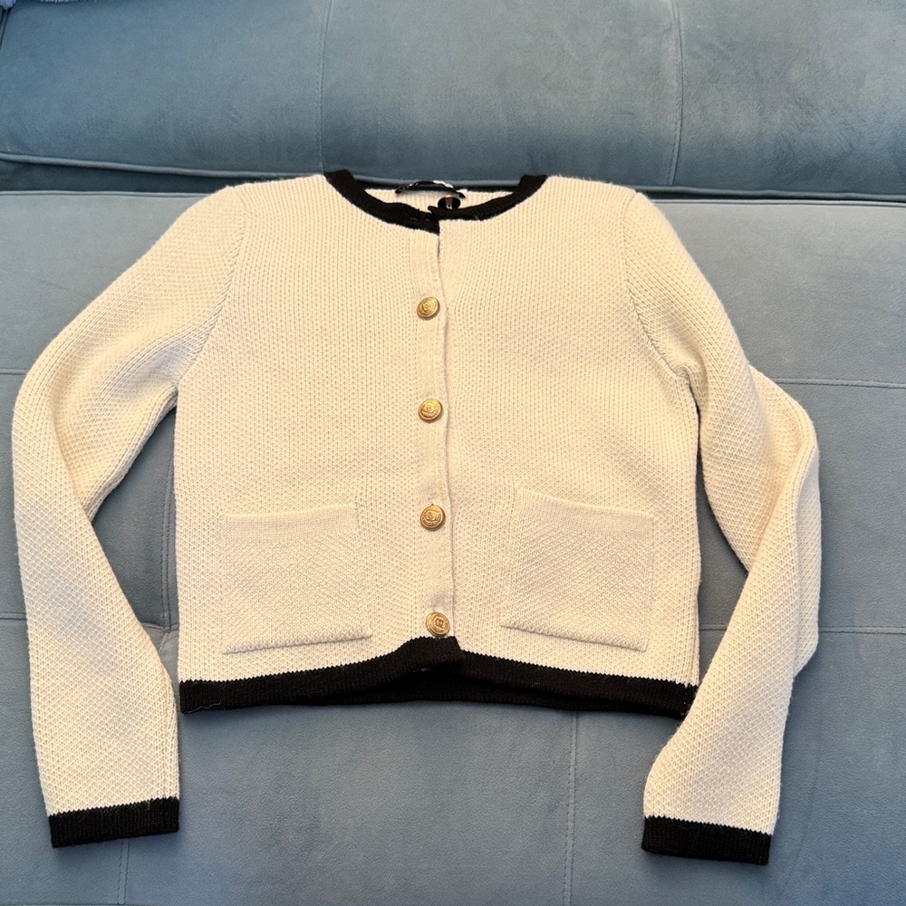 Zara Chic Cream Cardigan with Black Trim